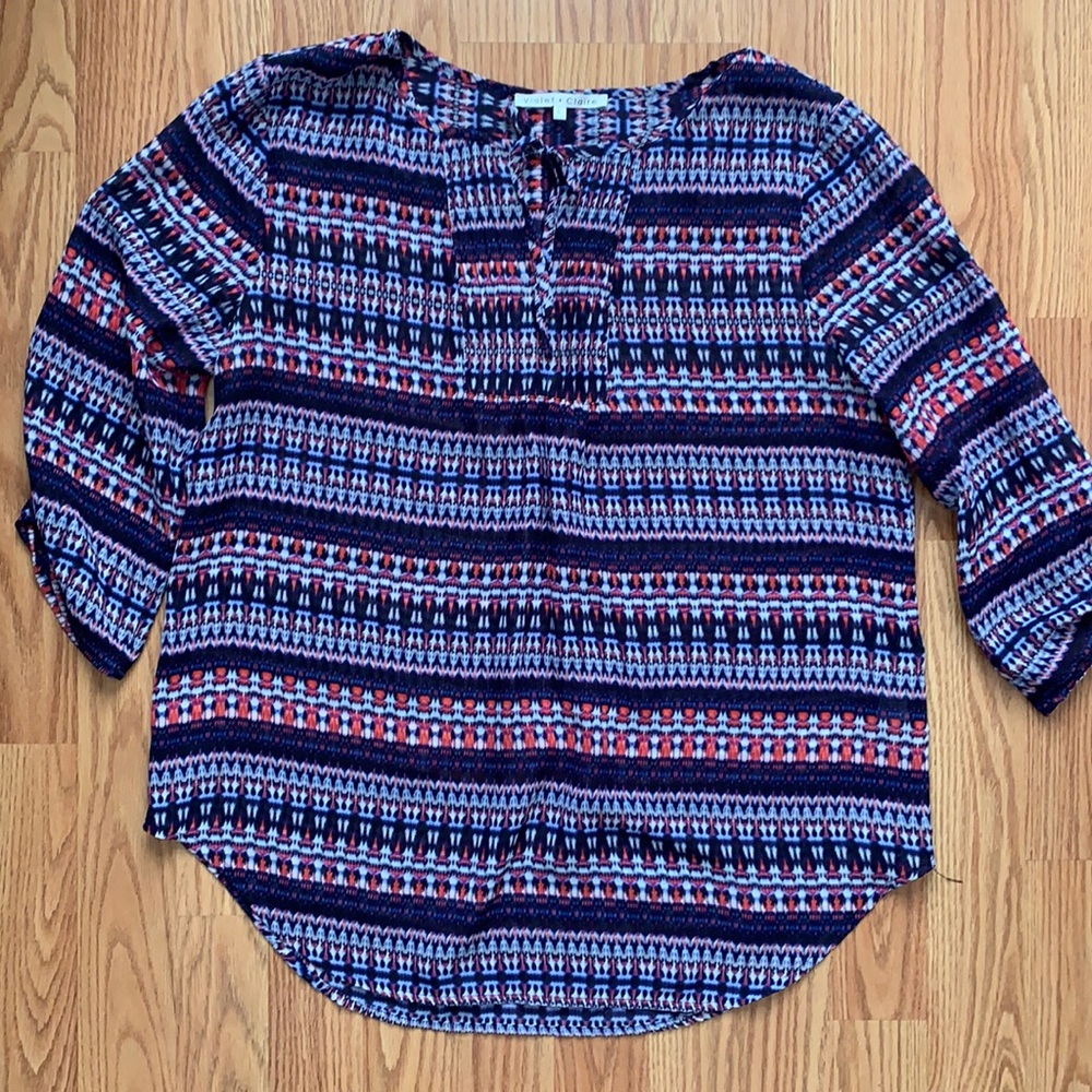Navy Blue/Orange/White Women’s Blouse